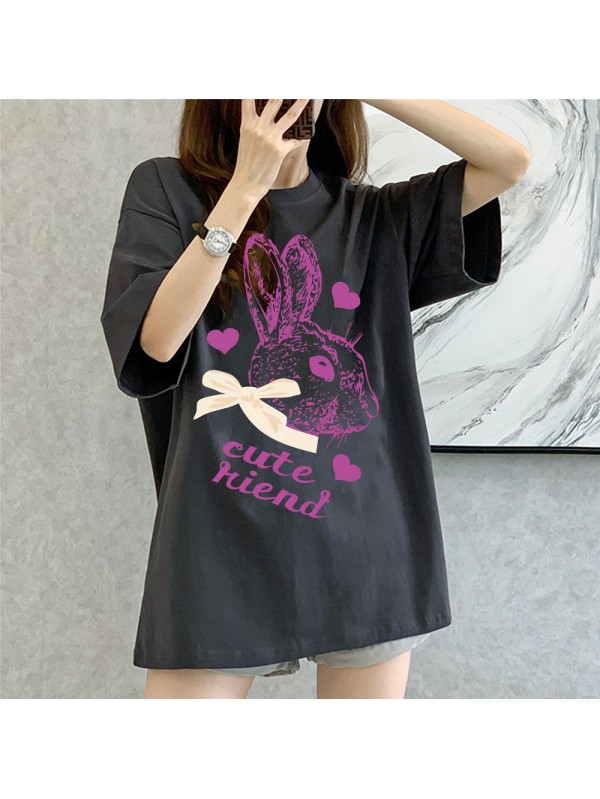 Big Cute Rabbit grey Unisex Mens/Womens Short Sleeve T-shirts Fashion Printed Tops Cosplay Costume