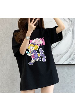 Pink Girl Rabbit black Unisex Mens/Womens Short Sleeve T-shirts Fashion Printed Tops Cosplay Costume