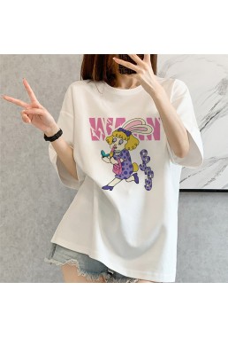 Pink Girl Rabbit white Unisex Mens/Womens Short Sleeve T-shirts Fashion Printed Tops Cosplay Costume