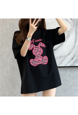 A Smile Rabbit black Unisex Mens/Womens Short Sleeve T-shirts Fashion Printed Tops Cosplay Costume