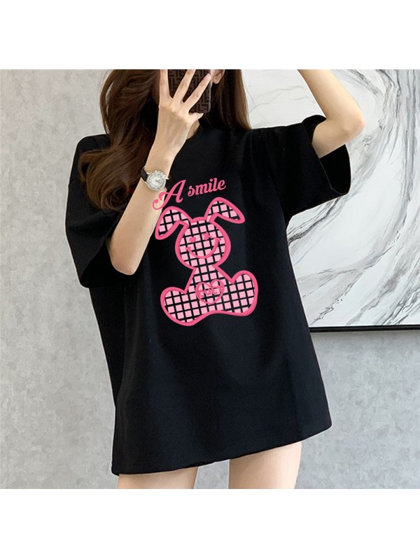 A Smile Rabbit black Unisex Mens/Womens Short Sleeve T-shirts Fashion Printed Tops Cosplay Costume