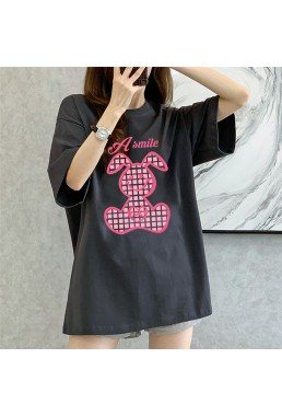 A Smile Rabbit grey Unisex Mens/Womens Short Sleeve T-shirts Fashion Printed Tops Cosplay Costume