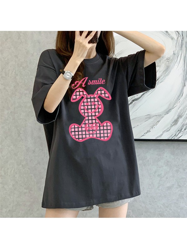 A Smile Rabbit grey Unisex Mens/Womens Short Sleeve T-shirts Fashion Printed Tops Cosplay Costume