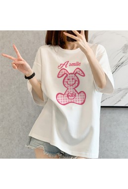 A Smile Rabbit white Unisex Mens/Womens Short Sleeve T-shirts Fashion Printed Tops Cosplay Costume