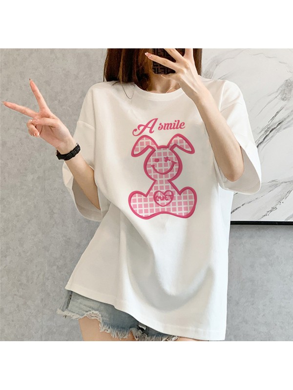 A Smile Rabbit white Unisex Mens/Womens Short Sleeve T-shirts Fashion Printed Tops Cosplay Costume