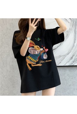 Time Dream Rabbit black Unisex Mens/Womens Short Sleeve T-shirts Fashion Printed Tops Cosplay Costume