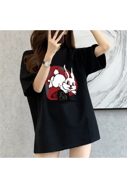 Mushroom Rabbit black Unisex Mens/Womens Short Sleeve T-shirts Fashion Printed Tops Cosplay Costume