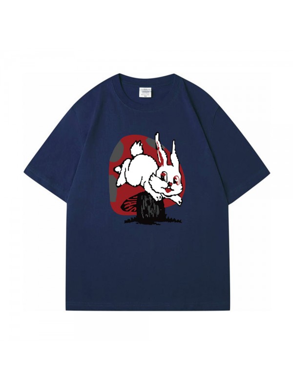 Mushroom Rabbit blue Unisex Mens/Womens Short Sleeve T-shirts Fashion Printed Tops Cosplay Costume