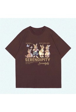 Serendipity Four Rabbit coffee Unisex Mens/Womens Short Sleeve T-shirts Fashion Printed Tops Cosplay Costume