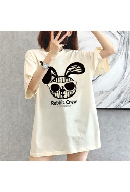 Graffiti Rabbit beige Unisex Mens/Womens Short Sleeve T-shirts Fashion Printed Tops Cosplay Costume