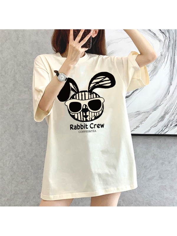 Graffiti Rabbit beige Unisex Mens/Womens Short Sleeve T-shirts Fashion Printed Tops Cosplay Costume