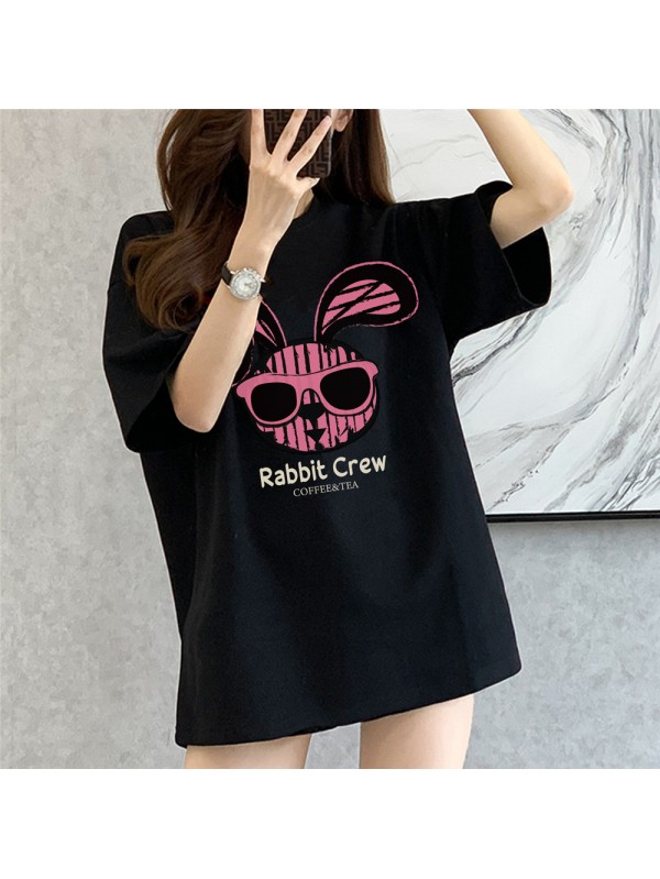 Graffiti Rabbit black Unisex Mens/Womens Short Sleeve T-shirts Fashion Printed Tops Cosplay Costume