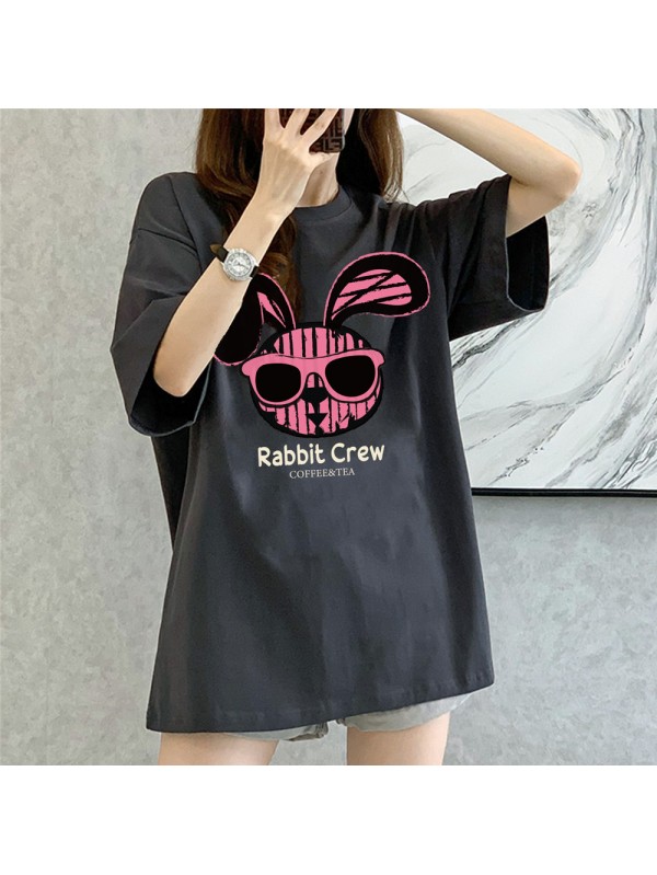 Graffiti Rabbit grey Unisex Mens/Womens Short Sleeve T-shirts Fashion Printed Tops Cosplay Costume