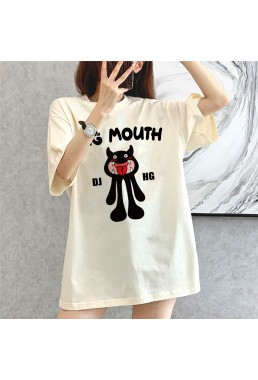 Big Mouth Monster beige Unisex Mens/Womens Short Sleeve T-shirts Fashion Printed Tops Cosplay Costume