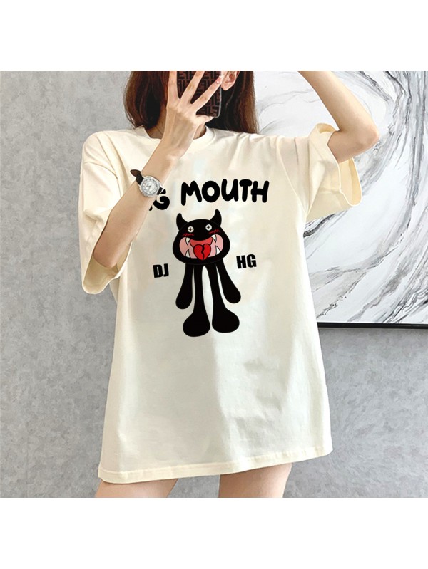 Big Mouth Monster beige Unisex Mens/Womens Short Sleeve T-shirts Fashion Printed Tops Cosplay Costume