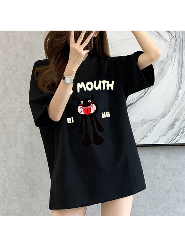 Big Mouth Monster black Unisex Mens/Womens Short Sleeve T-shirts Fashion Printed Tops Cosplay Costume