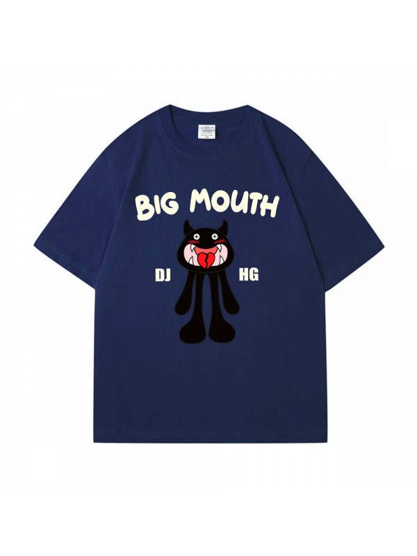 Big Mouth Monster blue Unisex Mens/Womens Short Sleeve T-shirts Fashion Printed Tops Cosplay Costume