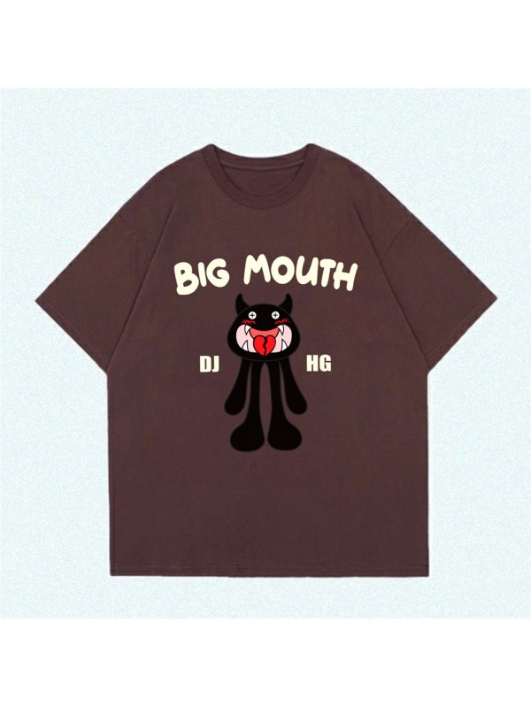 Big Mouth Monster coffee Unisex Mens/Womens Short Sleeve T-shirts Fashion Printed Tops Cosplay Costume