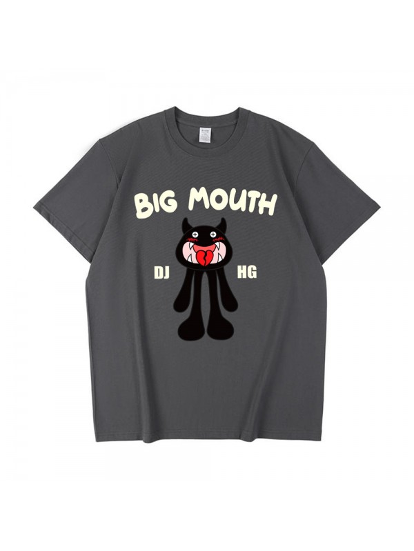 Big Mouth Monster grey Unisex Mens/Womens Short Sleeve T-shirts Fashion Printed Tops Cosplay Costume