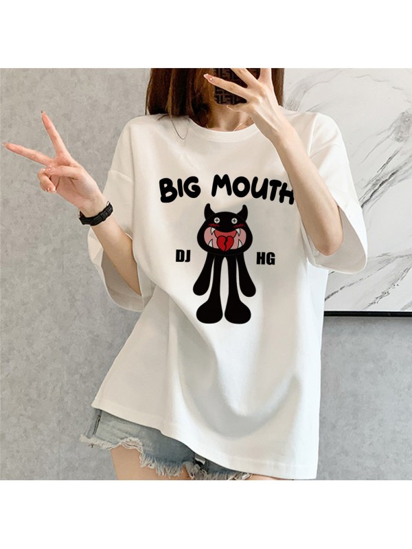 Big Mouth Monster white Unisex Mens/Womens Short Sleeve T-shirts Fashion Printed Tops Cosplay Costume