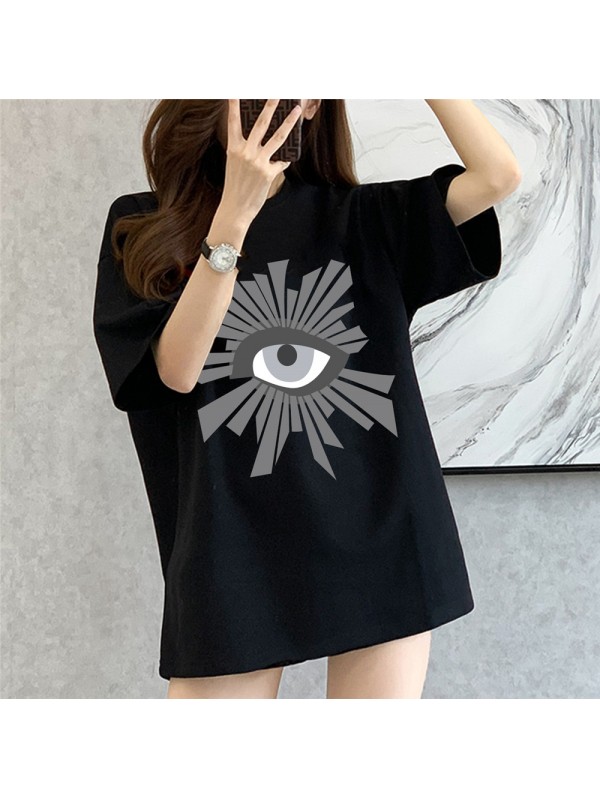 Big Eyes black Unisex Mens/Womens Short Sleeve T-shirts Fashion Printed Tops Cosplay Costume