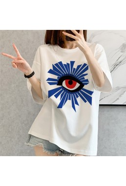 Big Eyes white Unisex Mens/Womens Short Sleeve T-shirts Fashion Printed Tops Cosplay Costume