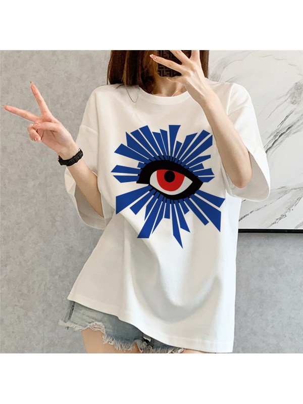 Big Eyes white Unisex Mens/Womens Short Sleeve T-shirts Fashion Printed Tops Cosplay Costume