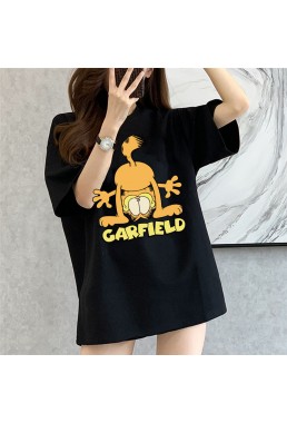 The Garfield Show black Unisex Mens/Womens Short Sleeve T-shirts Fashion Printed Tops Cosplay Costume