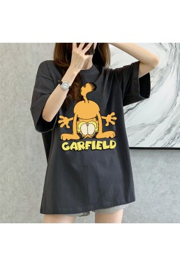 The Garfield Show grey Unisex Mens/Womens Short Sleeve T-shirts Fashion Printed Tops Cosplay Costume