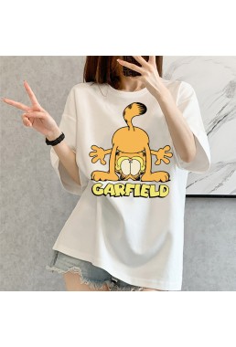 The Garfield Show white Unisex Mens/Womens Short Sleeve T-shirts Fashion Printed Tops Cosplay Costume