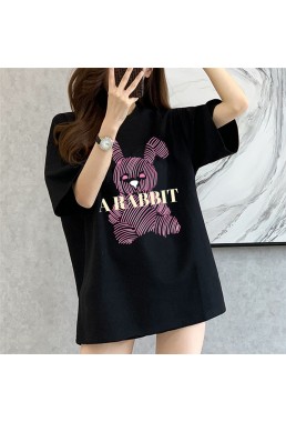 Stripe Rabbit black Unisex Mens/Womens Short Sleeve T-shirts Fashion Printed Tops Cosplay Costume