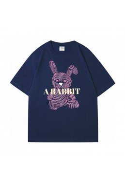 Stripe Rabbit blue Unisex Mens/Womens Short Sleeve T-shirts Fashion Printed Tops Cosplay Costume