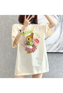 Pastoral Bunny beige Unisex Mens/Womens Short Sleeve T-shirts Fashion Printed Tops Cosplay Costume