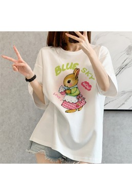Pastoral Bunny white Unisex Mens/Womens Short Sleeve T-shirts Fashion Printed Tops Cosplay Costume