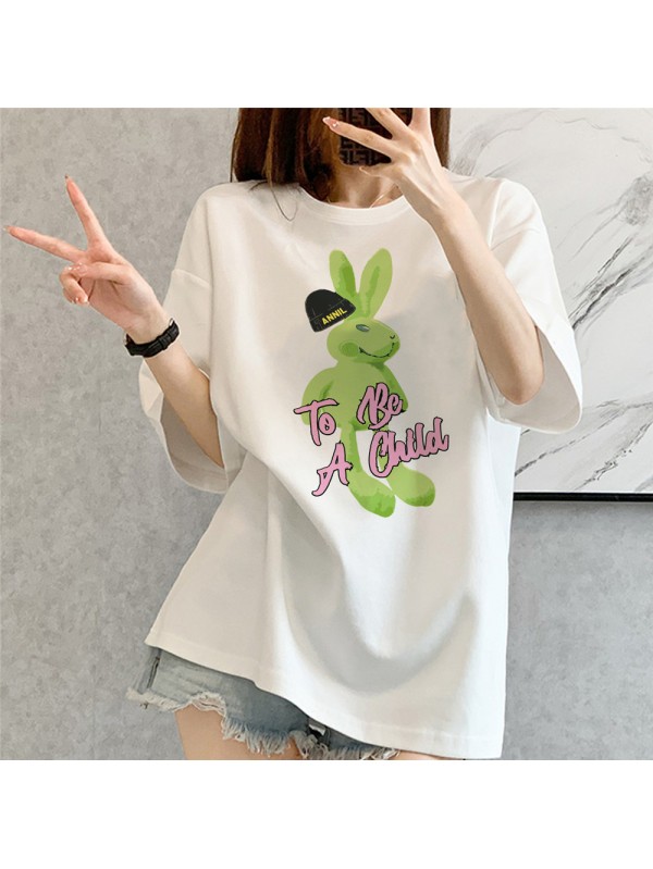 Fluorescent Rabbit White Unisex Mens/Womens Short Sleeve T-shirts Fashion Printed Tops Cosplay Costume