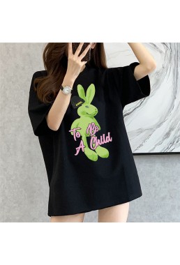 Fluorescent Rabbit black Unisex Mens/Womens Short Sleeve T-shirts Fashion Printed Tops Cosplay Costume