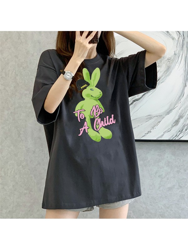Fluorescent Rabbit grey Unisex Mens/Womens Short Sleeve T-shirts Fashion Printed Tops Cosplay Costume