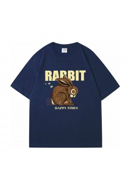 Happy Time Rabbit Blue Unisex Mens/Womens Short Sleeve T-shirts Fashion Printed Tops Cosplay Costume