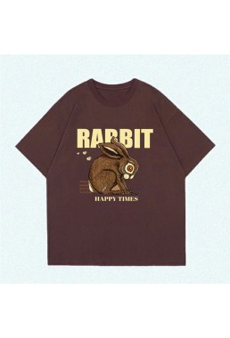 Happy Time Rabbit coffee Unisex Mens/Womens Short Sleeve T-shirts Fashion Printed Tops Cosplay Costume