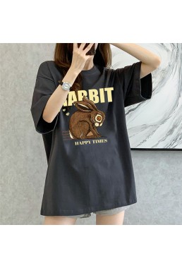 Happy Time Rabbit grey Unisex Mens/Womens Short Sleeve T-shirts Fashion Printed Tops Cosplay Costume
