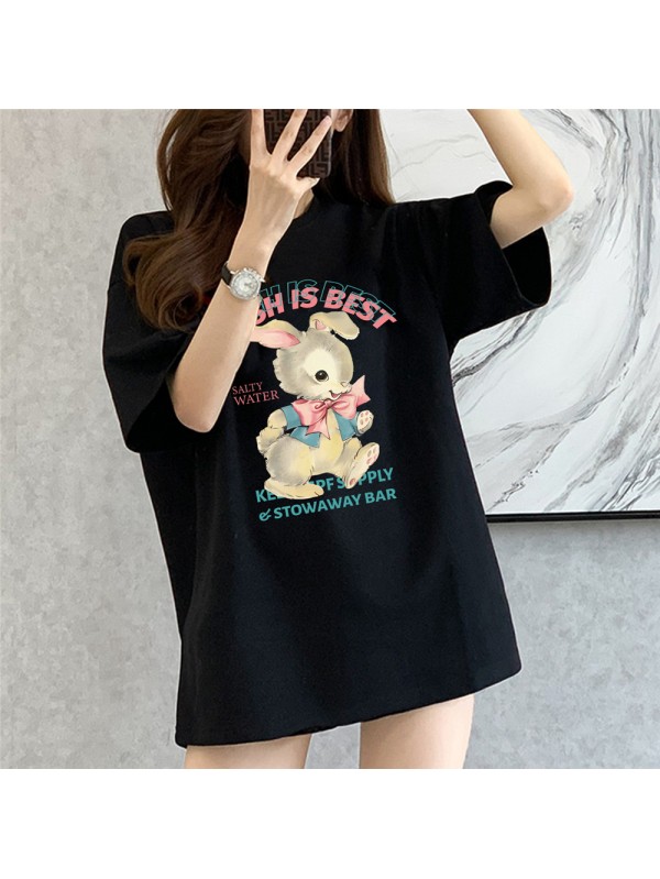 Cute Rabbit Black Unisex Mens/Womens Short Sleeve T-shirts Fashion Printed Tops Cosplay Costume