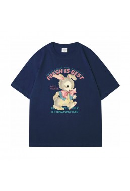 Cute Rabbit blue Unisex Mens/Womens Short Sleeve T-shirts Fashion Printed Tops Cosplay Costume