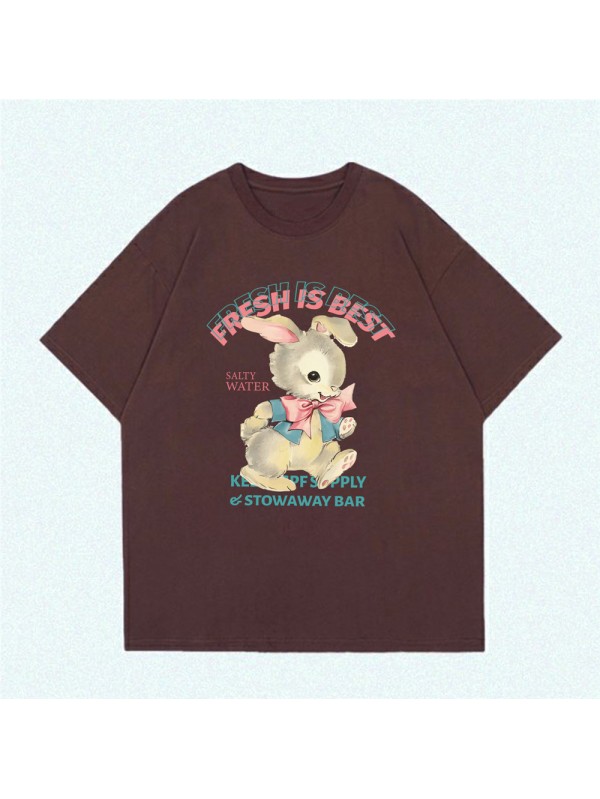 Cute Rabbit coffee Unisex Mens/Womens Short Sleeve T-shirts Fashion Printed Tops Cosplay Costume