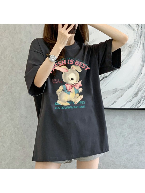 Cute Rabbit grey Unisex Mens/Womens Short Sleeve T-shirts Fashion Printed Tops Cosplay Costume