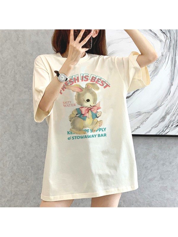 Cute Rabbit white Unisex Mens/Womens Short Sleeve T-shirts Fashion Printed Tops Cosplay Costume