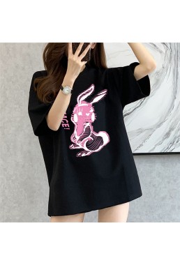 Stripe Rabbit Black Unisex Mens/Womens Short Sleeve T-shirts Fashion Printed Tops Cosplay Costume