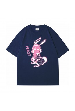 Stripe Rabbit Blue Unisex Mens/Womens Short Sleeve T-shirts Fashion Printed Tops Cosplay Costume