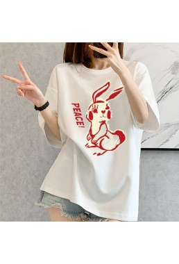 Stripe Rabbit White Unisex Mens/Womens Short Sleeve T-shirts Fashion Printed Tops Cosplay Costume