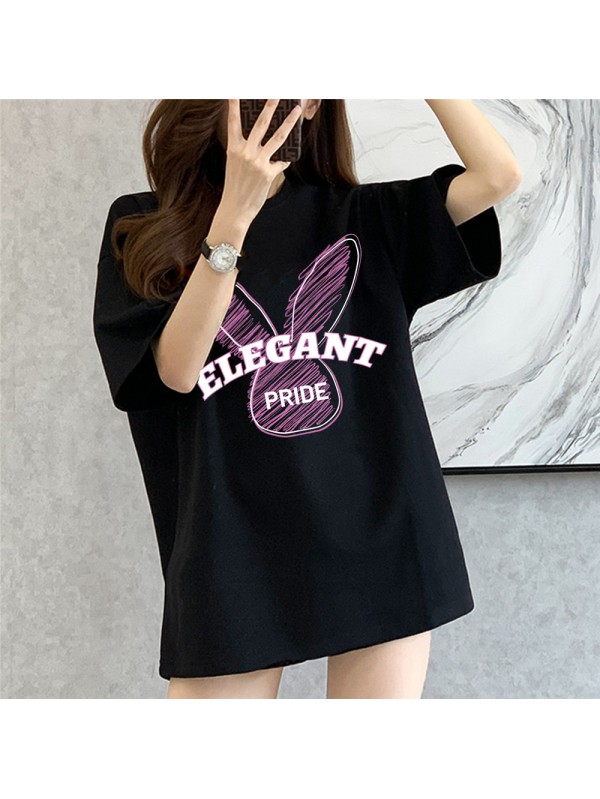 Elegant Pride Rabbit Black Unisex Mens/Womens Short Sleeve T-shirts Fashion Printed Tops Cosplay Costume