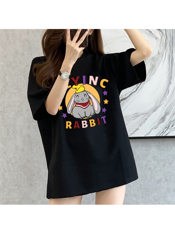 Flying Rabbit Black Unisex Mens/Womens Short Sleeve T-shirts Fashion Printed Tops Cosplay Costume